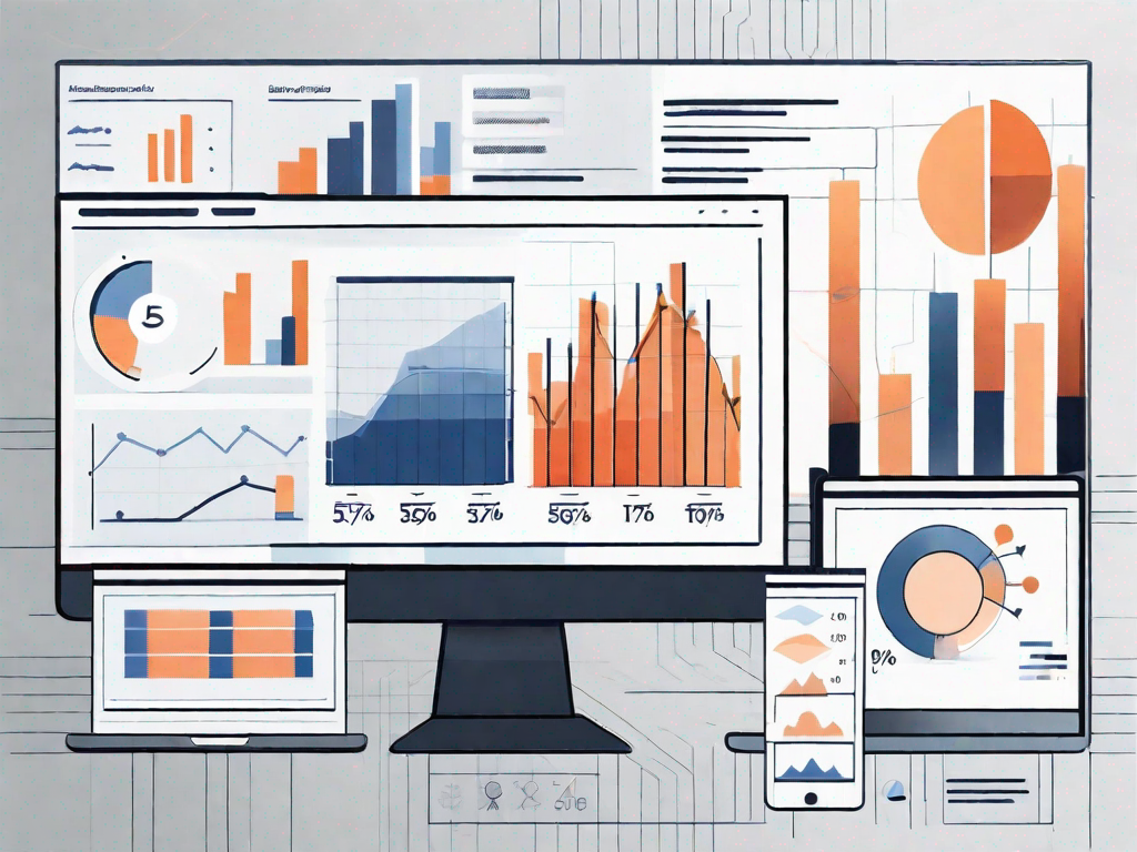 A computer screen displaying a series of bar graphs and pie charts that represent data analysis