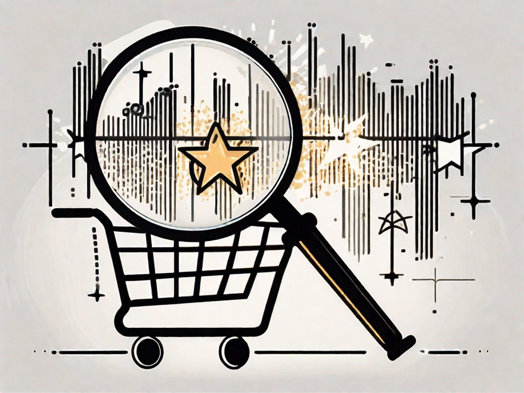 A magnifying glass over a digital shopping cart symbol