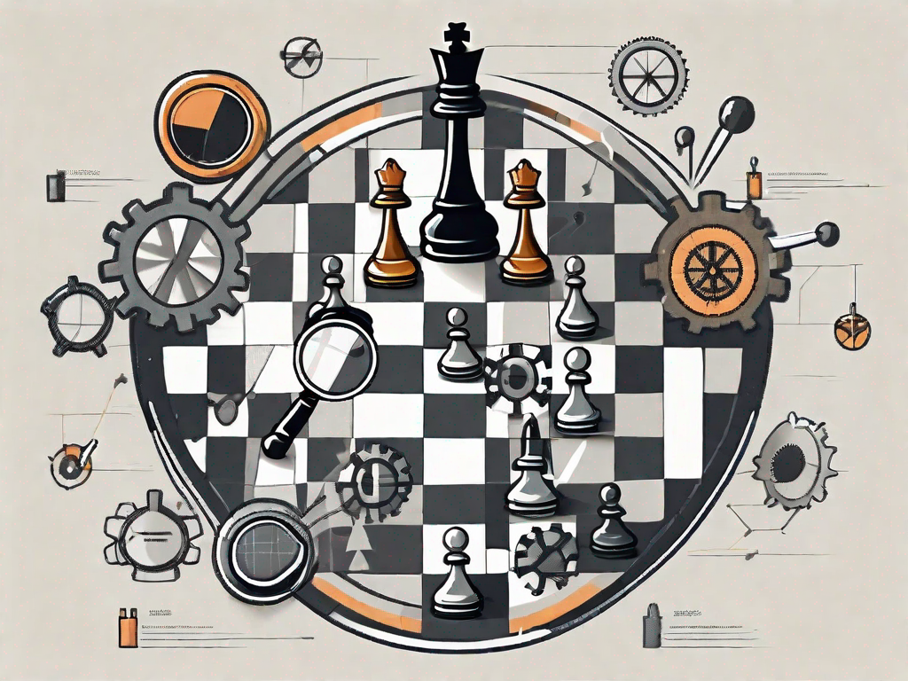 A chess board with various seo-related symbols as pieces