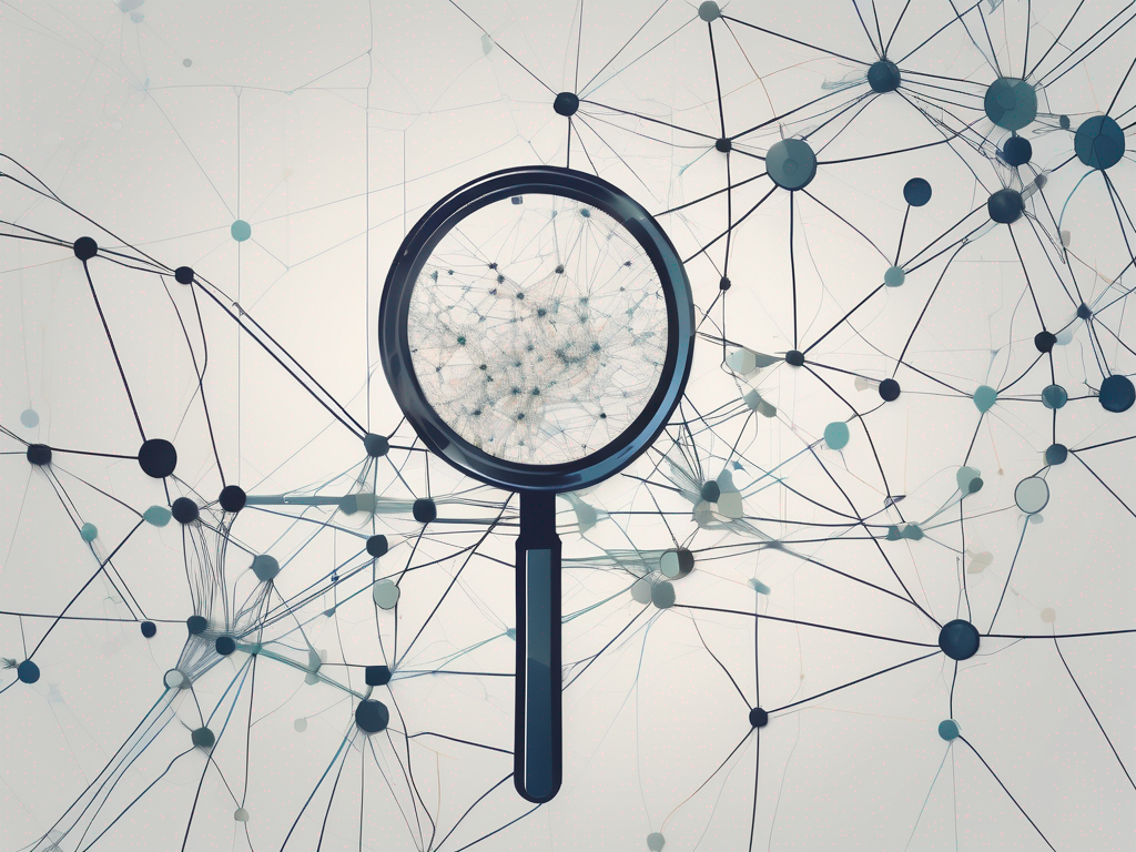 A magnifying glass over a complex network of interconnected data points