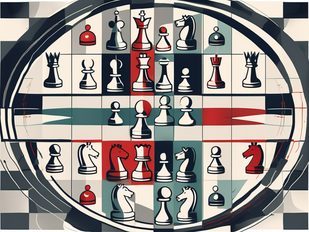A chess board with various marketing-related symbols as chess pieces