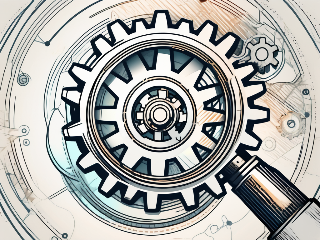 A magnifying glass focusing on a gear mechanism