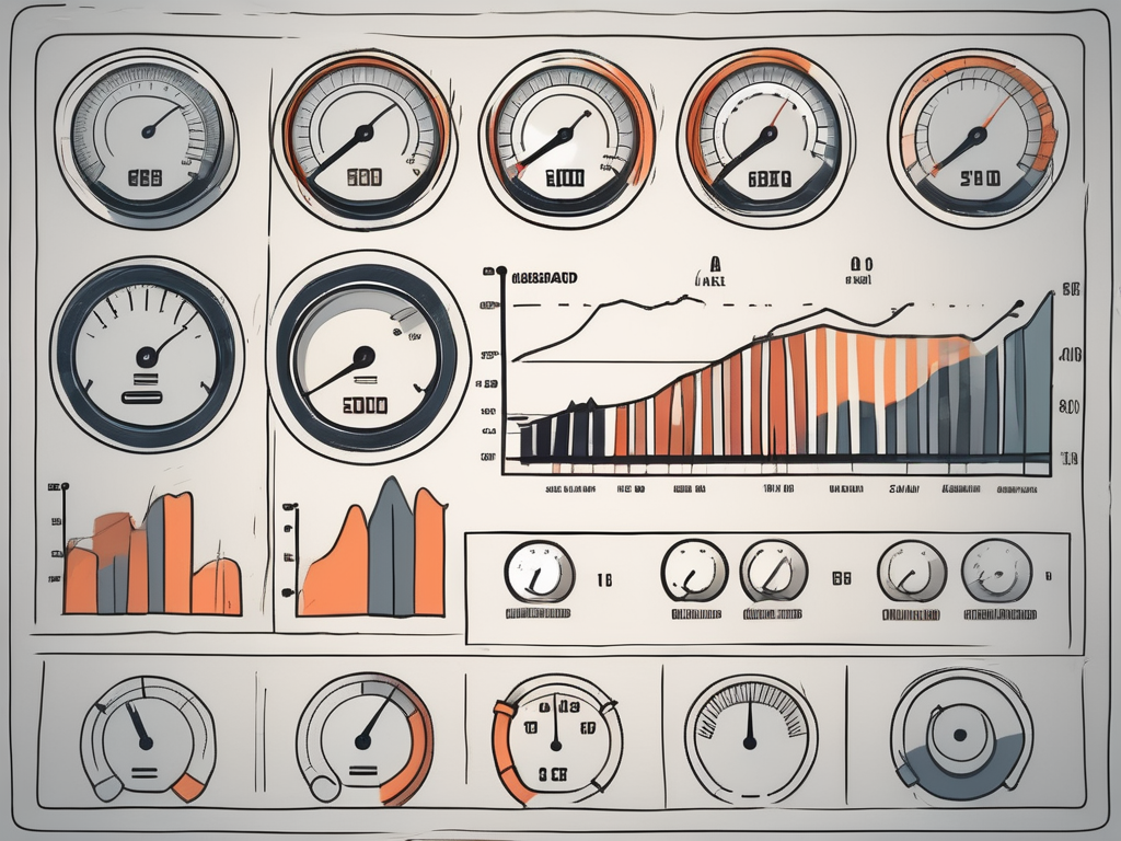 A dashboard with various gauges and meters