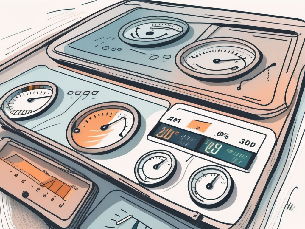 A dashboard with various types of gauges and meters