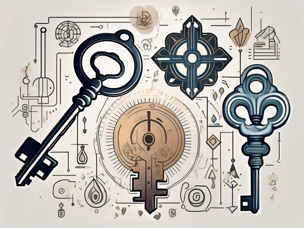 A vintage key surrounded by various symbolic elements related to the article's topic